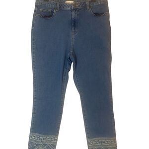 Coldwater Creek Blue Ankle Jeans with Embroidered Hem Ladies Sz 14 Pants